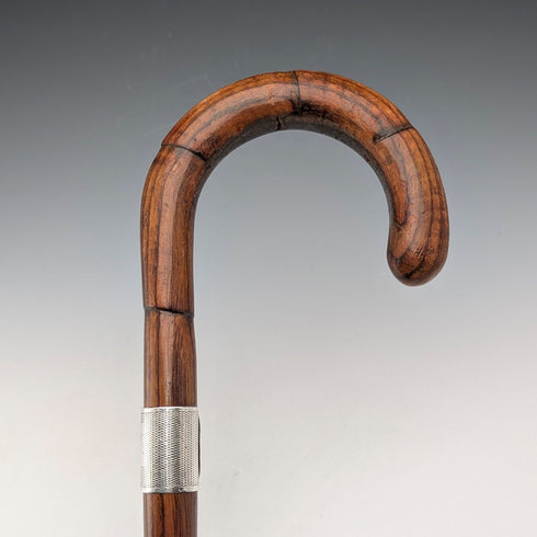 1934年 英国ヴィンテージ タンシャフト 曲がりハンドル 純銀装飾 ステッキ 杖 83cm